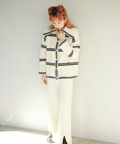 SANSeLF（サンセルフ）の「【SANSeLF】big collar border cardigan　sanw22s006（カーディガン/ボレロ・レディース・アイボリー・FREE）」の7枚目の写真