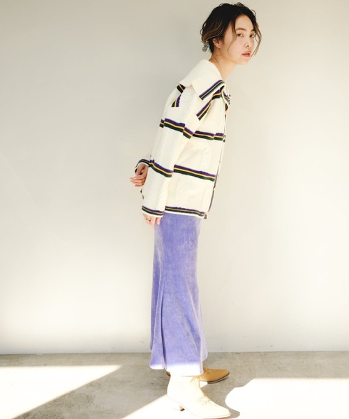 SANSeLF（サンセルフ）の「【SANSeLF】big collar border cardigan　sanw22s006（カーディガン/ボレロ・レディース・アイボリー・FREE）」の10枚目の写真