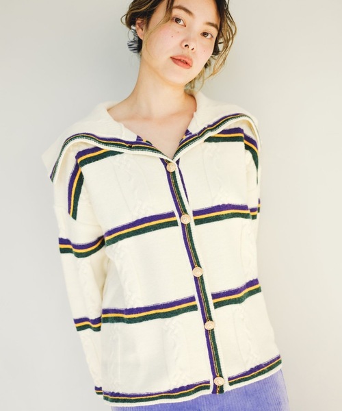 SANSeLF（サンセルフ）の「【SANSeLF】big collar border cardigan　sanw22s006（カーディガン/ボレロ・レディース・アイボリー・FREE）」の9枚目の写真