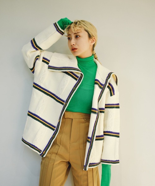 SANSeLF（サンセルフ）の「【SANSeLF】big collar border cardigan　sanw22s006（カーディガン/ボレロ・レディース・アイボリー・FREE）」の4枚目の写真