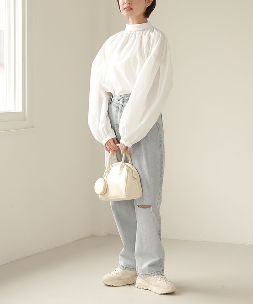 Heather（ヘザー）の「スタンドネック袖ギャザーブラウス 266643