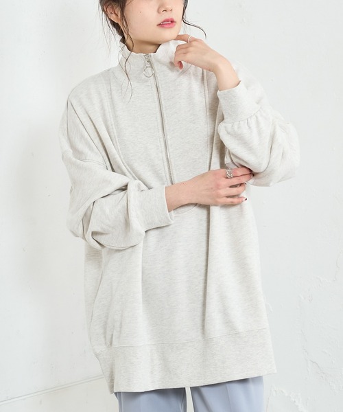 PUAL CE CIN（ピュアルセシン）の「【WEB限定】ハーフジップビッグプルオーバー（スウェット・レディース・ブラック/ベージュ/オートミール/ブルーパープル・FREE）」の3枚目の写真