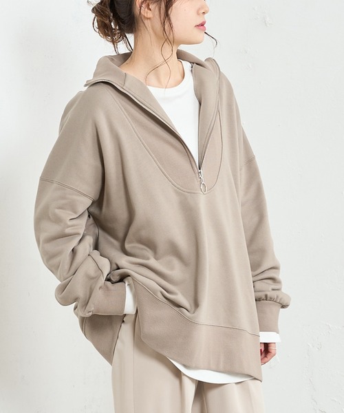 PUAL CE CIN（ピュアルセシン）の「【WEB限定】ハーフジップビッグプルオーバー（スウェット・レディース・ブラック/ベージュ/オートミール/ブルーパープル・FREE）」の2枚目の写真