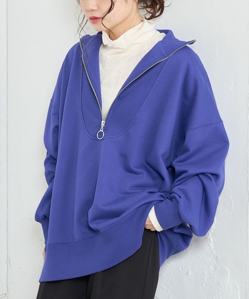 PUAL CE CIN（ピュアルセシン）の「【WEB限定】ハーフジップビッグプルオーバー（スウェット・レディース・ブラック/ベージュ/オートミール/ブルーパープル・FREE）」の4枚目の写真