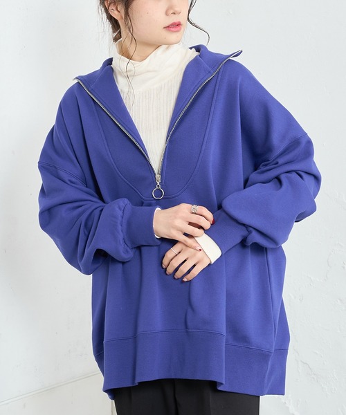PUAL CE CIN（ピュアルセシン）の「【WEB限定】ハーフジップビッグプルオーバー（スウェット・レディース・ブラック/ベージュ/オートミール/ブルーパープル・FREE）」の13枚目の写真