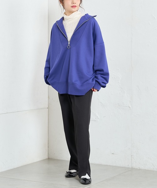 PUAL CE CIN（ピュアルセシン）の「【WEB限定】ハーフジップビッグプルオーバー（スウェット・レディース・ブラック/ベージュ/オートミール/ブルーパープル・FREE）」の11枚目の写真