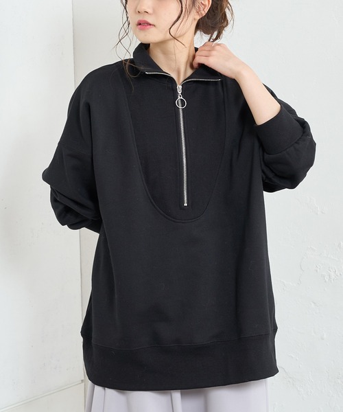 PUAL CE CIN（ピュアルセシン）の「【WEB限定】ハーフジップビッグプルオーバー（スウェット・レディース・ブラック/ベージュ/オートミール/ブルーパープル・FREE）」の20枚目の写真