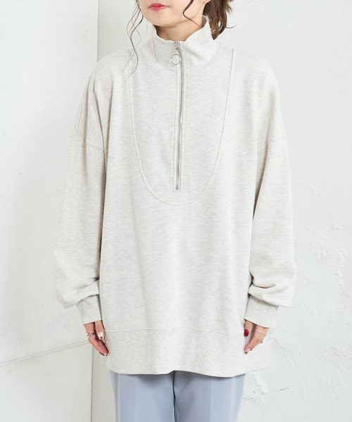 PUAL CE CIN（ピュアルセシン）の「【WEB限定】ハーフジップビッグプルオーバー（スウェット・レディース・ブラック/ベージュ/オートミール/ブルーパープル・FREE）」の16枚目の写真