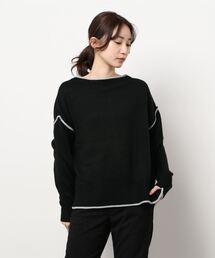 Samansa Mos2 blue | 前後2WAYパイピングニット(ニット/セーター)