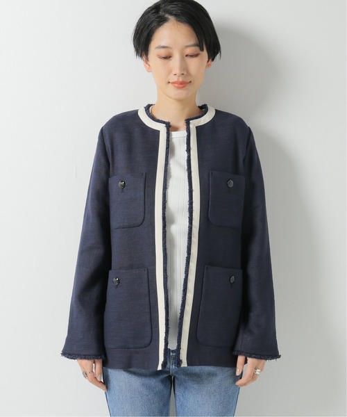 IENA（イエナ）の「Wクロス トリミングジャケット（ノーカラー