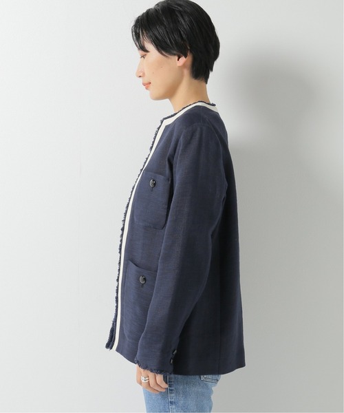 IENA（イエナ）の「Wクロス トリミングジャケット（ノーカラー