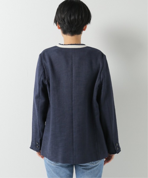 IENA（イエナ）の「Wクロス トリミングジャケット（ノーカラー