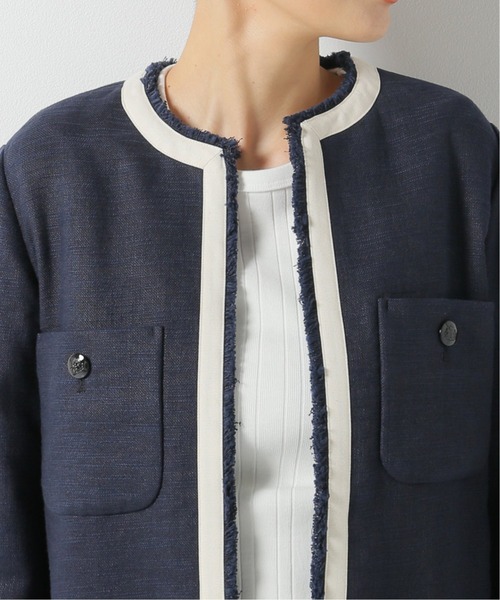 IENA（イエナ）の「Wクロス トリミングジャケット（ノーカラー