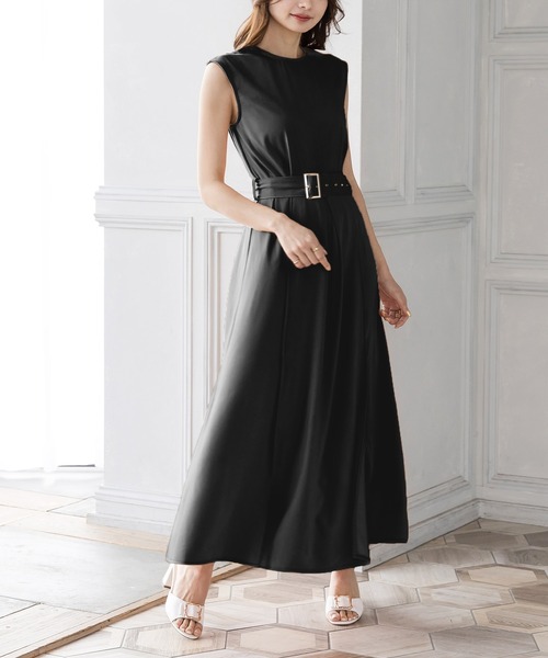Julia Boutique（ジュリアブティック）の「ベルト付きスリットデザインマキシ丈ワンピース/22057（ワンピース・レディース・ブラック/オレンジ/ベージュ・ONE）」の2枚目の写真