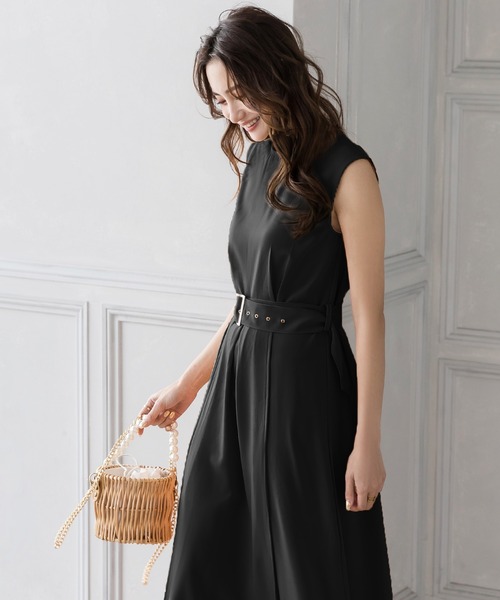 Julia Boutique（ジュリアブティック）の「ベルト付きスリットデザインマキシ丈ワンピース/22057（ワンピース・レディース・ブラック/オレンジ/ベージュ・ONE）」の5枚目の写真