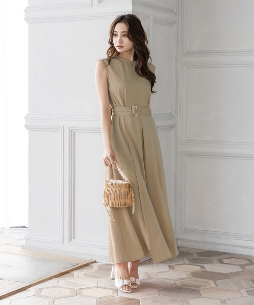 Julia Boutique（ジュリアブティック）の「ベルト付きスリットデザインマキシ丈ワンピース/22057（ワンピース・レディース・ブラック/オレンジ/ベージュ・ONE）」の6枚目の写真