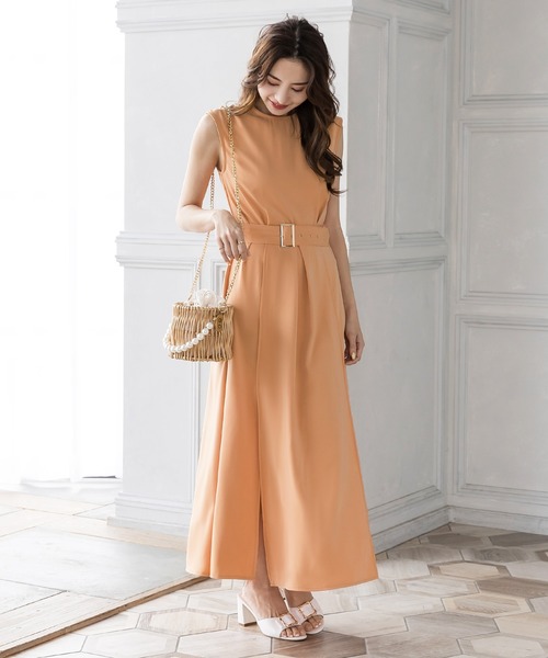 Julia Boutique（ジュリアブティック）の「ベルト付きスリットデザインマキシ丈ワンピース/22057（ワンピース・レディース・ブラック/オレンジ/ベージュ・ONE）」の8枚目の写真