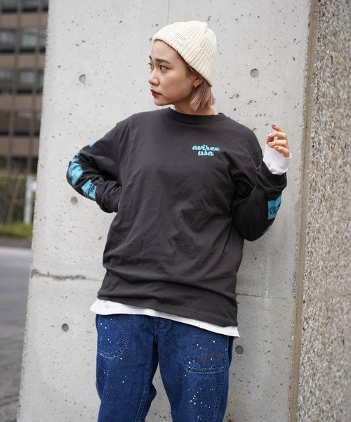 AVIREX（アヴィレックス）の「【直営店限定】SLEEVE LOGO L/S T-SHIRT/ スリーブロゴ ロングスリーブティーシャツ（Tシャツ/カットソー・レディース・チャコール/ホワイト・FREE）」の11枚目の写真