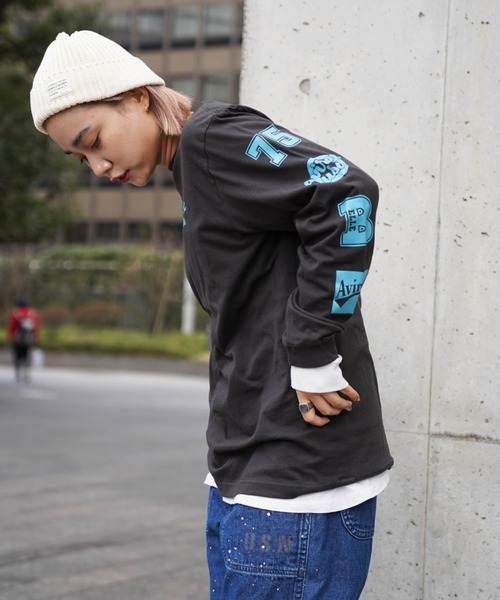 AVIREX（アヴィレックス）の「【直営店限定】SLEEVE LOGO L/S T-SHIRT/ スリーブロゴ ロングスリーブティーシャツ（Tシャツ/カットソー・レディース・チャコール/ホワイト・FREE）」の13枚目の写真