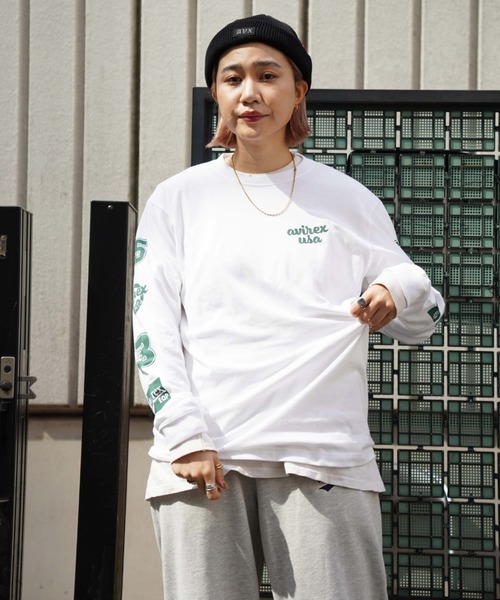 AVIREX（アヴィレックス）の「【直営店限定】SLEEVE LOGO L/S T-SHIRT/ スリーブロゴ ロングスリーブティーシャツ（Tシャツ/カットソー・レディース・チャコール/ホワイト・FREE）」の19枚目の写真