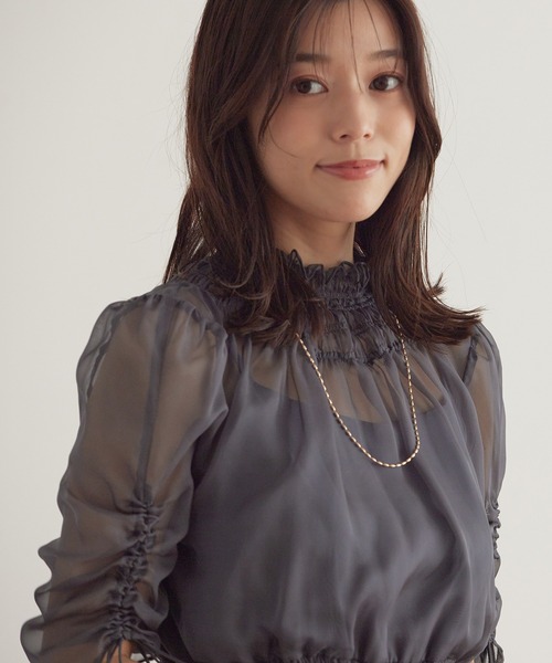 Kana（カナ）の「ハイネック ティアード シアー ワンピース パーティー ドレス 結婚式 お呼ばれ オケージョン（ドレス・レディース・アーミー/マスタード/ピンク系その他/ブルーグレー/ライトカーキ・M/L/S）」の14枚目の写真