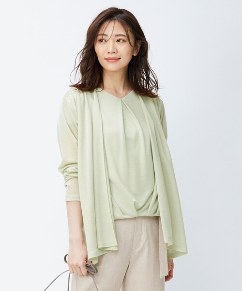 J.PRESS Ladies(J.プレス レディス)の「【WEB限定カラーあり・接触冷感・UVケア】レーヨンジャージー カーディガン(カーディガン/ボレロ・レディース・ネイビー系/ライトグリーン系/ホワイト系/ベージュ系/ライトグレー系・SMALL)」の2枚目の写真