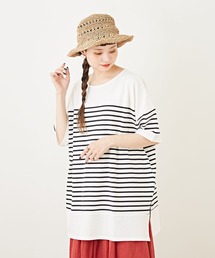 CUBE SUGAR（キューブシュガー）の「WEB限定天竺カットソーボーダー切替バスクTシャツ（Tシャツ/カットソー）」