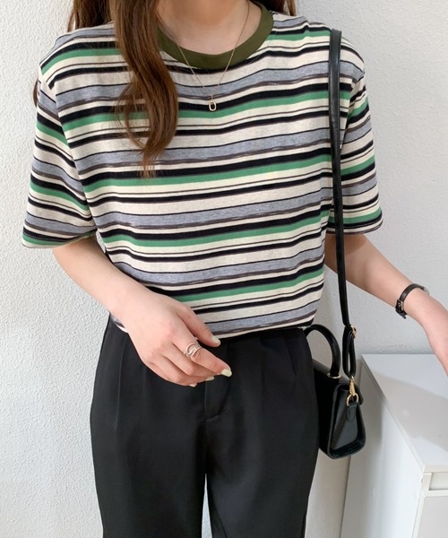 Diosfront(ディオスフロント)の「マルチボーダー半袖Tシャツ(Tシャツ/カットソー・レディース・ブルー系その他/グリーン系その他/ブラウン系その他/ピンク系その他・M/L)」の11枚目の写真