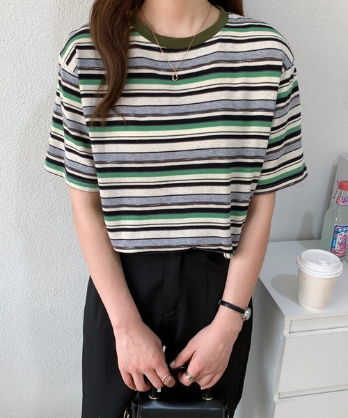 Diosfront(ディオスフロント)の「マルチボーダー半袖Tシャツ(Tシャツ/カットソー・レディース・ブルー系その他/グリーン系その他/ブラウン系その他/ピンク系その他・M/L)」の12枚目の写真