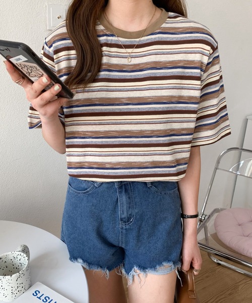 Diosfront(ディオスフロント)の「マルチボーダー半袖Tシャツ(Tシャツ/カットソー・レディース・ブルー系その他/グリーン系その他/ブラウン系その他/ピンク系その他・M/L)」の19枚目の写真