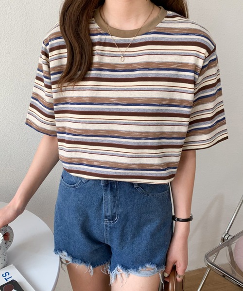 Diosfront(ディオスフロント)の「マルチボーダー半袖Tシャツ(Tシャツ/カットソー・レディース・ブルー系その他/グリーン系その他/ブラウン系その他/ピンク系その他・M/L)」の20枚目の写真