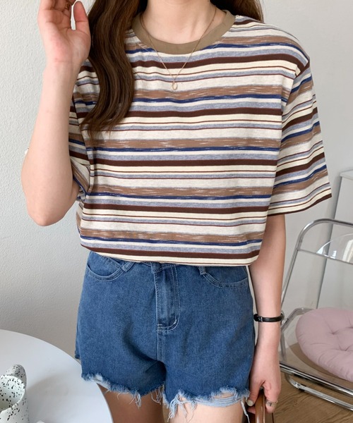 Diosfront(ディオスフロント)の「マルチボーダー半袖Tシャツ(Tシャツ/カットソー・レディース・ブルー系その他/グリーン系その他/ブラウン系その他/ピンク系その他・M/L)」の21枚目の写真