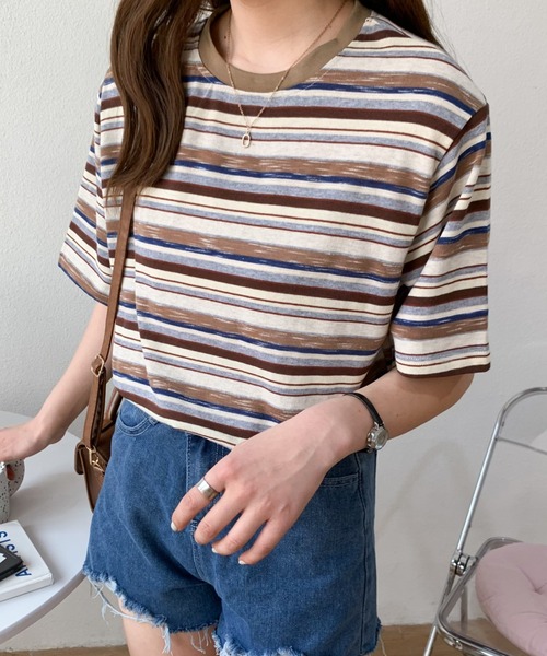 Diosfront(ディオスフロント)の「マルチボーダー半袖Tシャツ(Tシャツ/カットソー・レディース・ブルー系その他/グリーン系その他/ブラウン系その他/ピンク系その他・M/L)」の22枚目の写真