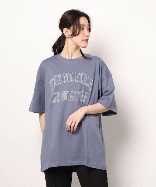 Samansa Mos2 blue（サマンサモスモスブルー）の「ロゴビッグTシャツ（Tシャツ/カットソー・レディース・ベージュ/ネイビー/オフホワイト/オレンジ/チャコール・ﾌﾘ-）」の5枚目の写真