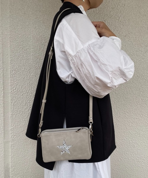 Actually（アクチュアリー）の「JELLY星 ダブルウォレット ショルダーバッグ お財布ショルダー（ショルダーバッグ・レディース・ライトグレー/ブラック/シルバー・フリー）」の7枚目の写真