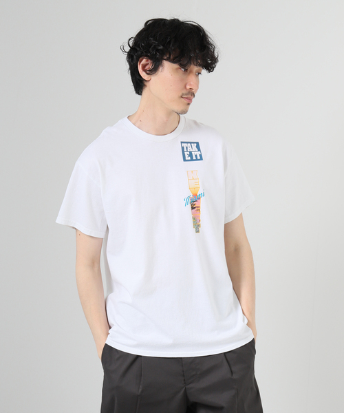 JOURNAL STANDARD(ジャーナルスタンダード)の「TAKE IT TAKE STORE MIAMI TEE(Tシャツ/カットソー・メンズ・レッド/ホワイト・LARGE/MEDIUM)」の1枚目の写真
