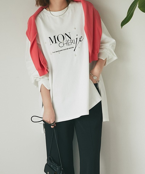 un dix cors(アンディコール)の「ワンポイント パール×ロゴプルオーバー(Tシャツ/カットソー・レディース・パープル/チャコールグレー/オフホワイト・FREE)」の2枚目の写真