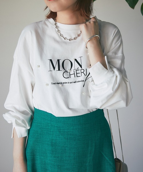 un dix cors(アンディコール)の「ワンポイント パール×ロゴプルオーバー(Tシャツ/カットソー・レディース・パープル/チャコールグレー/オフホワイト・FREE)」の12枚目の写真