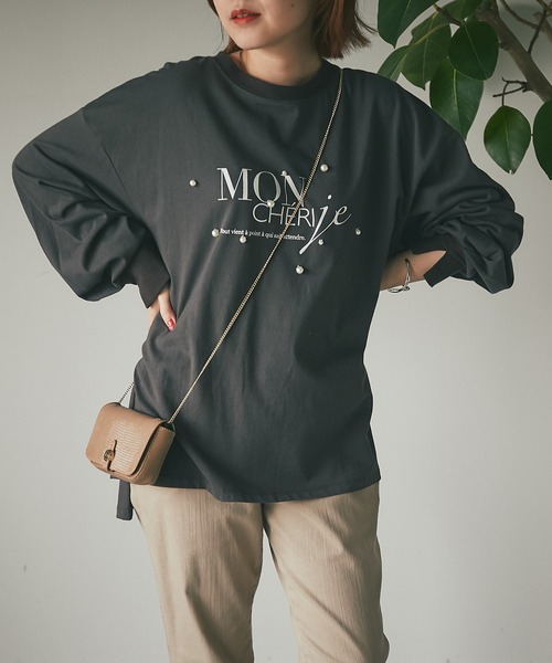 un dix cors(アンディコール)の「ワンポイント パール×ロゴプルオーバー(Tシャツ/カットソー・レディース・パープル/チャコールグレー/オフホワイト・FREE)」の6枚目の写真