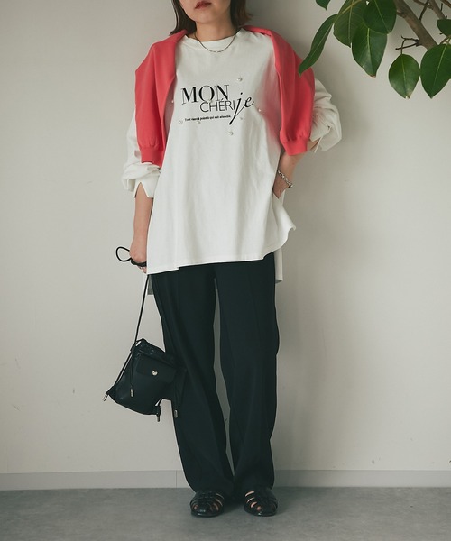 un dix cors(アンディコール)の「ワンポイント パール×ロゴプルオーバー(Tシャツ/カットソー・レディース・パープル/チャコールグレー/オフホワイト・FREE)」の5枚目の写真