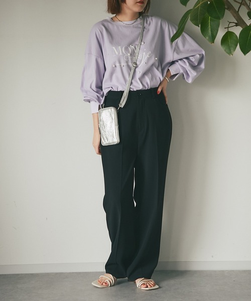 un dix cors(アンディコール)の「ワンポイント パール×ロゴプルオーバー(Tシャツ/カットソー・レディース・パープル/チャコールグレー/オフホワイト・FREE)」の8枚目の写真