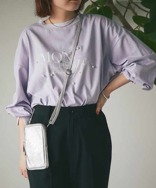 un dix cors(アンディコール)の「ワンポイント パール×ロゴプルオーバー(Tシャツ/カットソー・レディース・パープル/チャコールグレー/オフホワイト・FREE)」の16枚目の写真