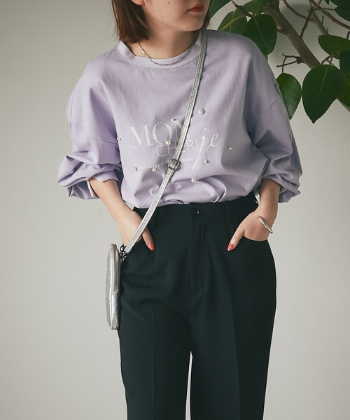 un dix cors(アンディコール)の「ワンポイント パール×ロゴプルオーバー(Tシャツ/カットソー・レディース・パープル/チャコールグレー/オフホワイト・FREE)」の9枚目の写真