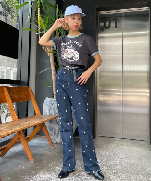 CIAOPANIC(チャオパニック)の「ヴィンテージライクリンガーTシャツ(Tシャツ/カットソー・レディース・チャコールグレー/グリーン・FREE)」の3枚目の写真