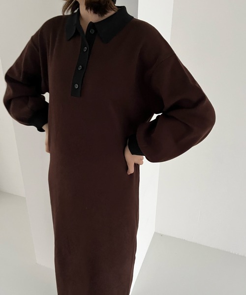 LOWRYS FARM（ローリーズファーム）の「ニットポロワンピース　294702（ワンピース・レディース・ブラック/ブラウン/アイボリー・FREE）」の3枚目の写真