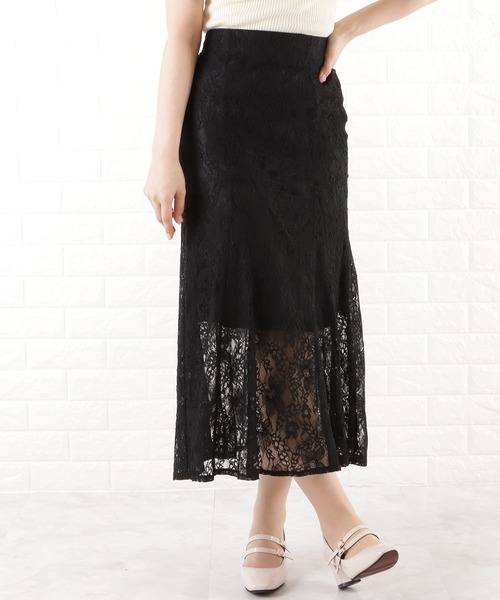 Lace Ladies(レースレディース)の「総レースロングスカート(スカート・レディース・ブラック/ネイビー/パープル/ベージュ・L/M/S)」の2枚目の写真