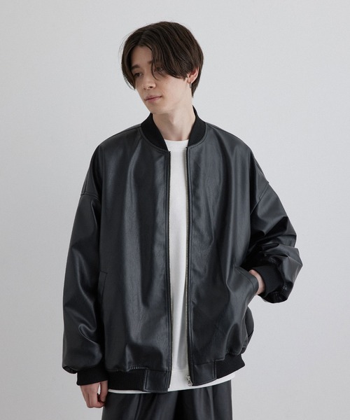 JUNRED（ジュンレッド）の「マシュマロスウェード / PUレザー ルーズMA-1ブルゾン（MA-1・メンズ・ブラック/チャコールグレー・S/M/L）」の21枚目の写真