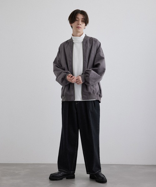 JUNRED（ジュンレッド）の「マシュマロスウェード / PUレザー ルーズMA-1ブルゾン（MA-1・メンズ・ブラック/チャコールグレー・S/M/L）」の17枚目の写真