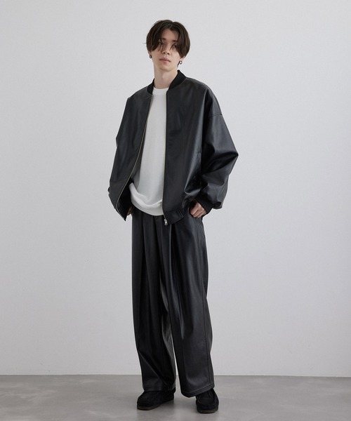 JUNRED（ジュンレッド）の「マシュマロスウェード / PUレザー ルーズMA-1ブルゾン（MA-1・メンズ・ブラック/チャコールグレー・S/M/L）」の16枚目の写真