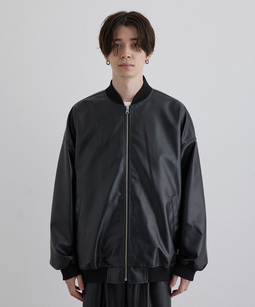JUNRED（ジュンレッド）の「マシュマロスウェード / PUレザー ルーズMA-1ブルゾン（MA-1・メンズ・ブラック/チャコールグレー・S/M/L）」の8枚目の写真